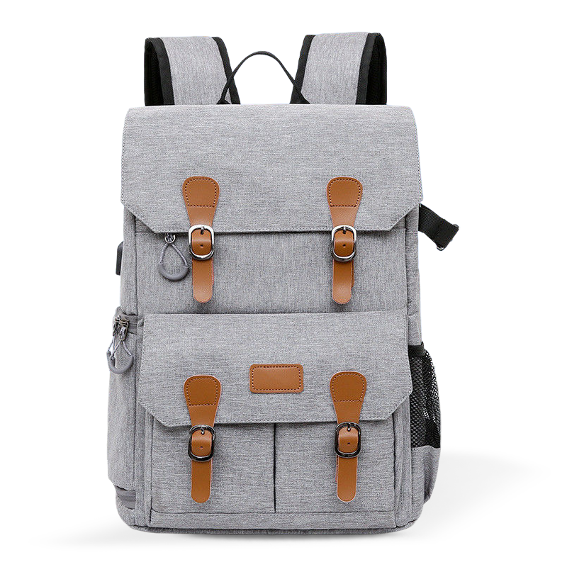 Backpack Trealamh Ceamara Cumas mór le clúdach báistí uiscedhíonach, oiriúnach do cheamaraí glúine 15.6-orlach agus DSLR (liath dorcha)